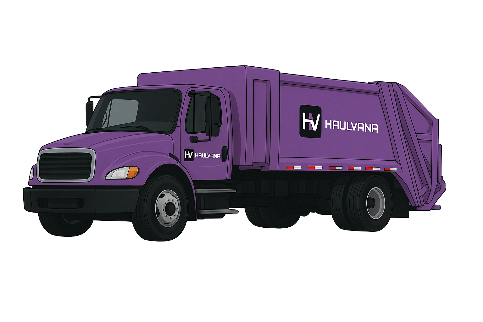 Image of a Haulvana-branded purple garbage truck representing waste management services